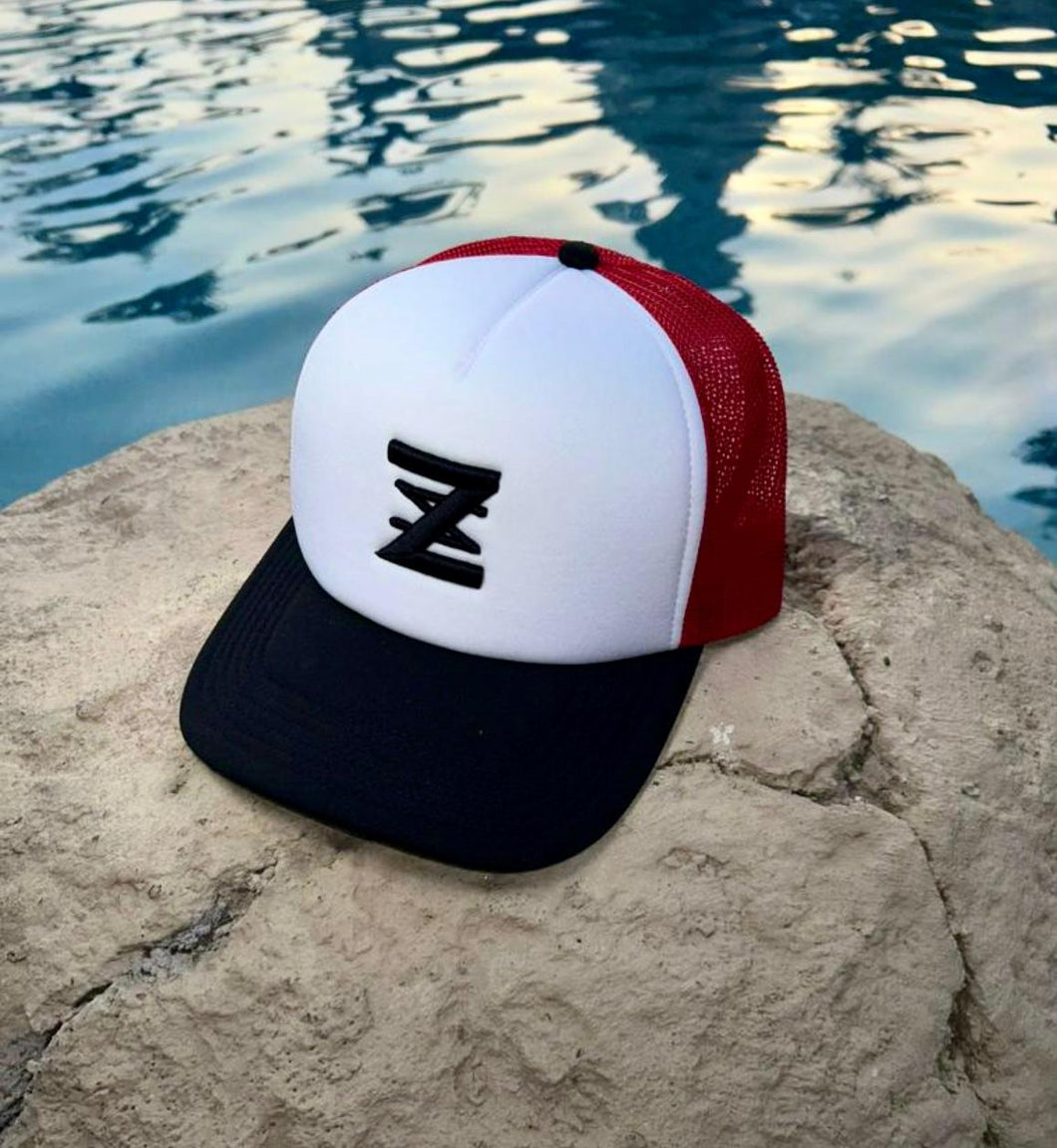 White black & Red trucker cap.