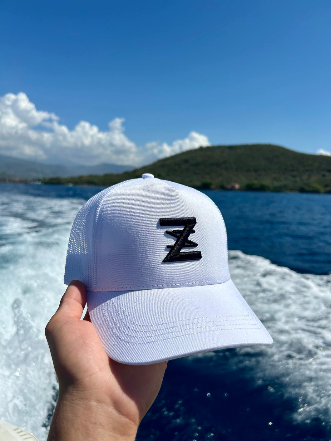 White & Black logo cap.