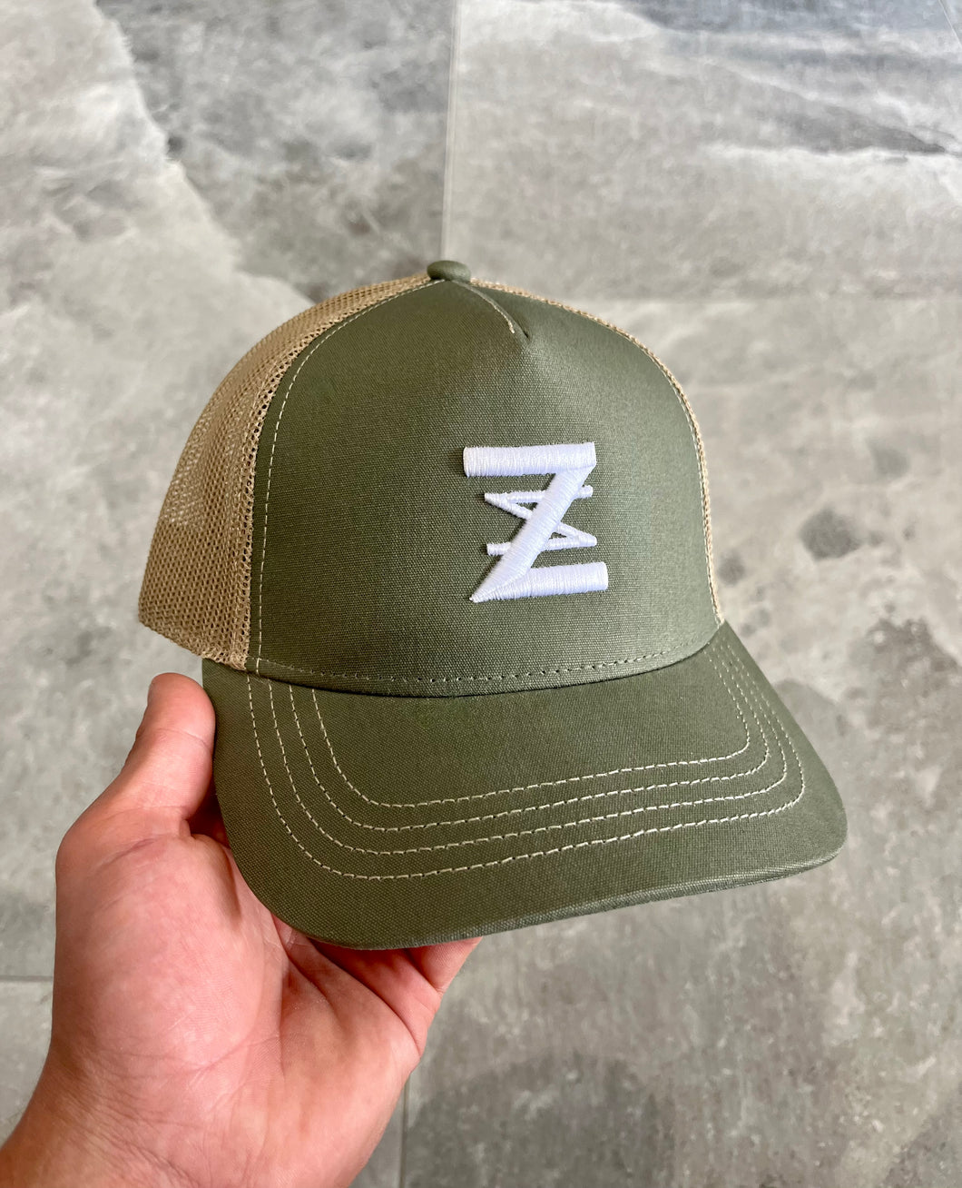 Olive Green & White logo cap.